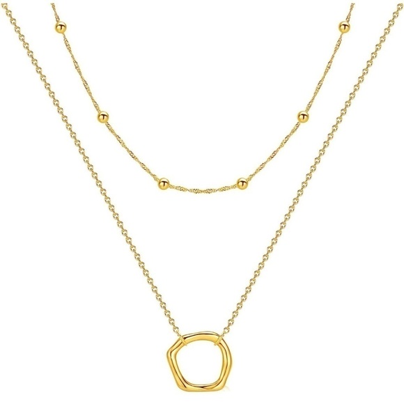 GOLD 18k Gold Plated 2pc Beaded Necklace with Circle Pendant Necklace - Picture 4 of 4